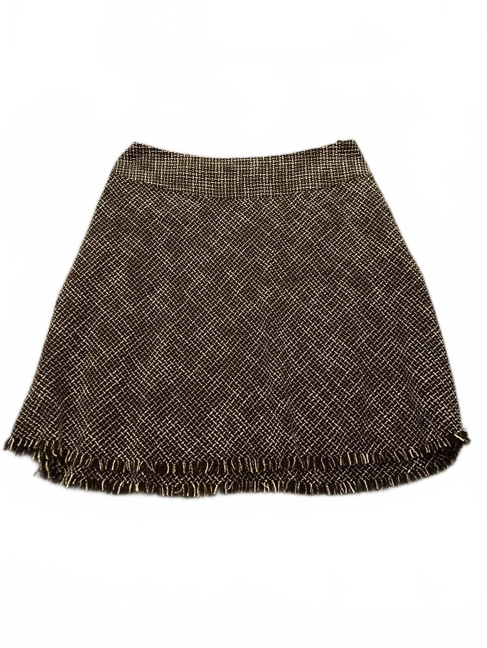 Coldwater Creek Women's Tweed A-Line Skirt XL Black White Fringe Hem Classic